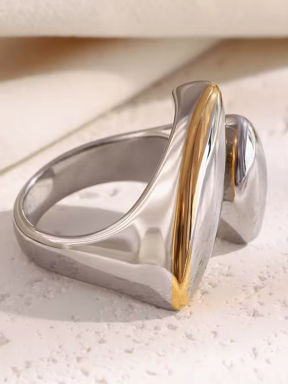 Two-Marquise Open Ring in Silver with Gold Trim - Picture 8 of 10